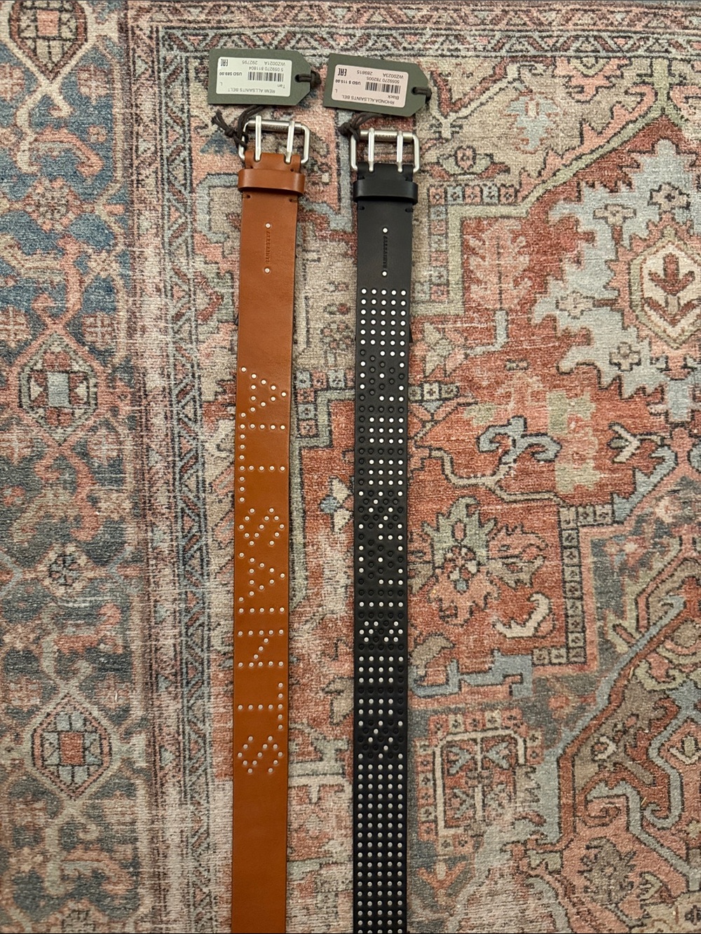 ALL SAINTS Studded Leather Belts in Brown and Black Sz L - NWT!